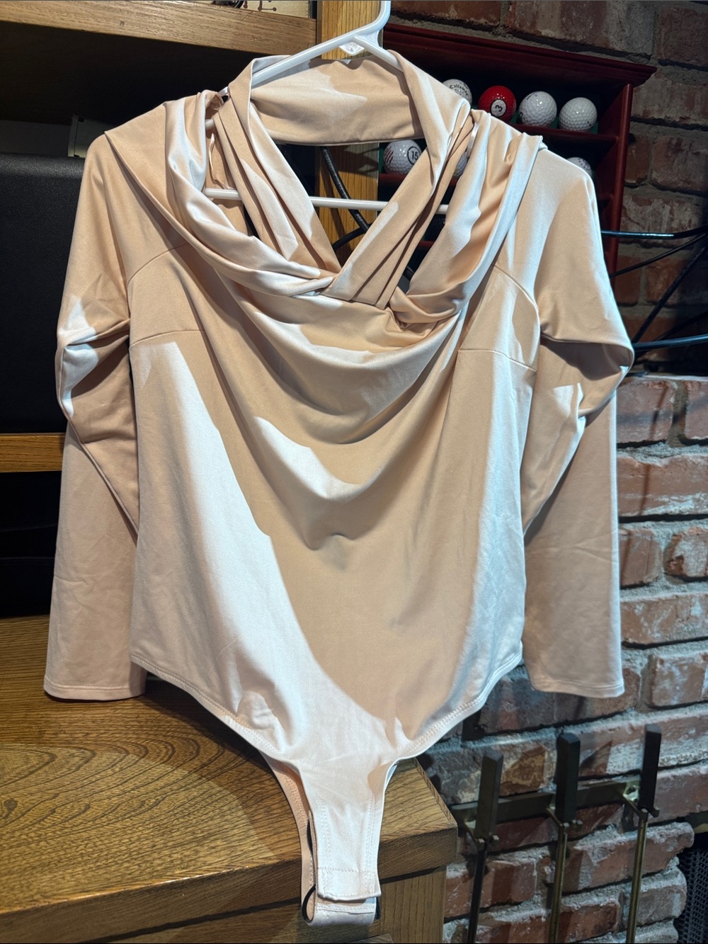 Cowl Neck Long Sleeve Bodysuit in Blush - Unbranded